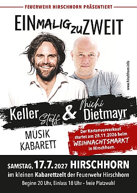 Banner Kabarettabend mit Keller Steff & Michi Dietmayr und ihrem neuen Programm "EINMALIG zu ZWEIT"